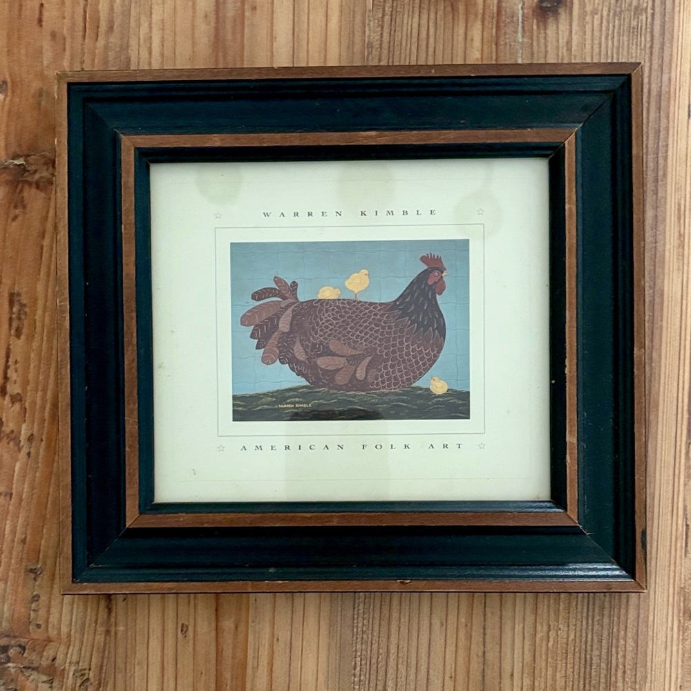 VTG Warren Kimball Framed Chicken And Chicks American Folk Art